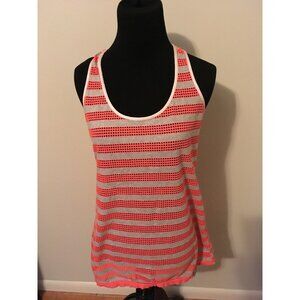 Nike Gray & Orange Perforated Striped Athletic Tank Top, Size Small